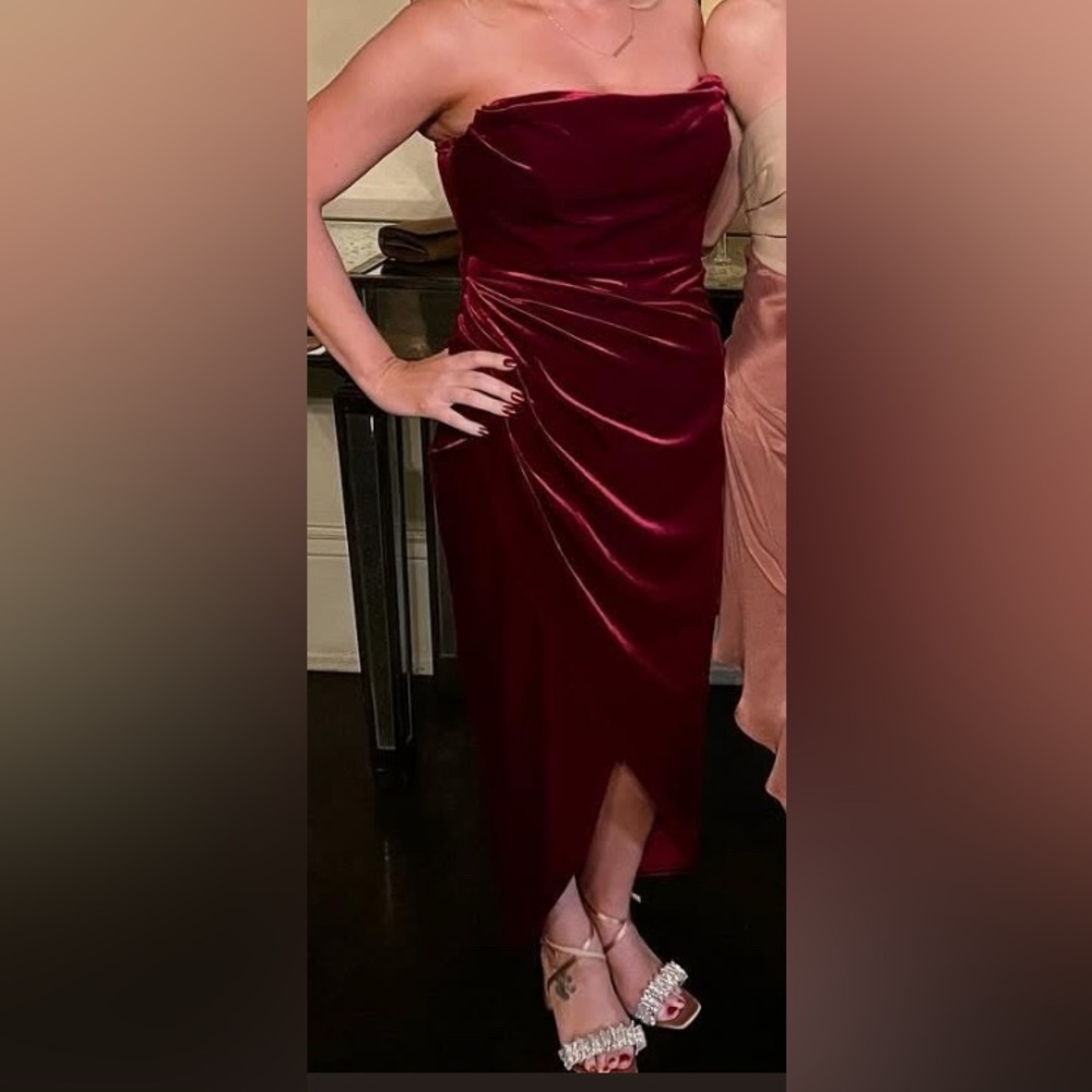 ASTR- Elegant Burgundy Satin Dress
